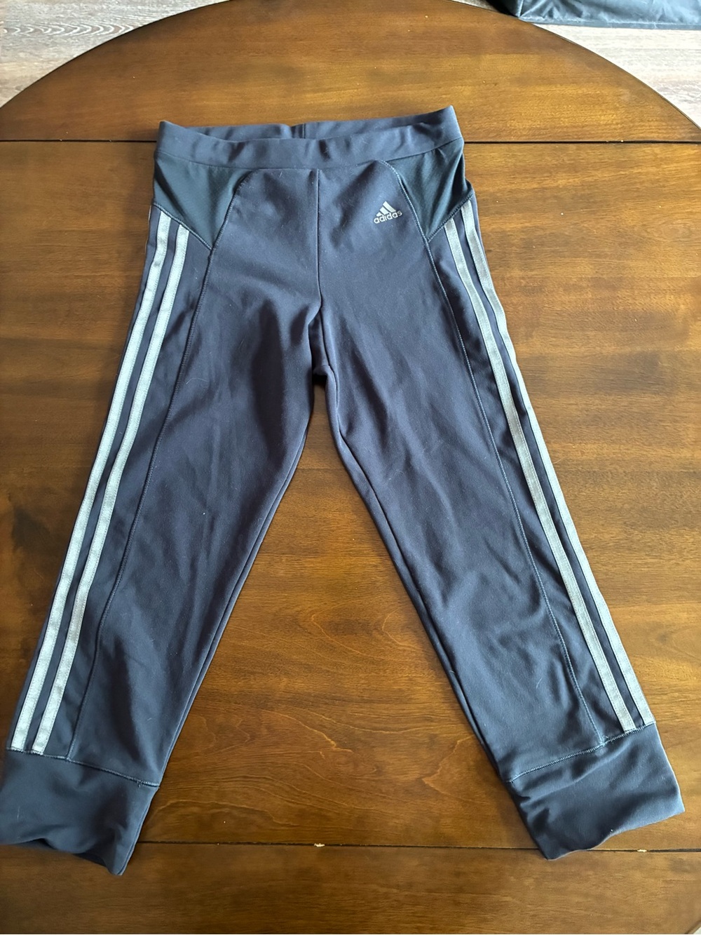 adidas Black Kids Athletic Leggings with Silver Stripes